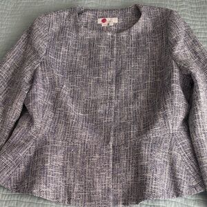 Boden Tweed Peplum Jacket & Skirt Suit 8R 63% Cotton Navy & White